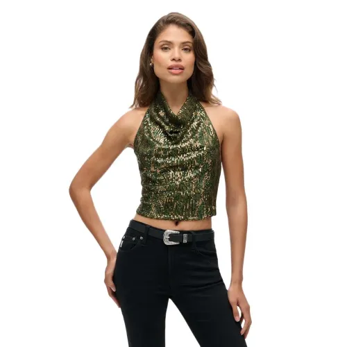 슈퍼드라이 Cowl Halter Sequin 슬리브리스 블라우스 141483714