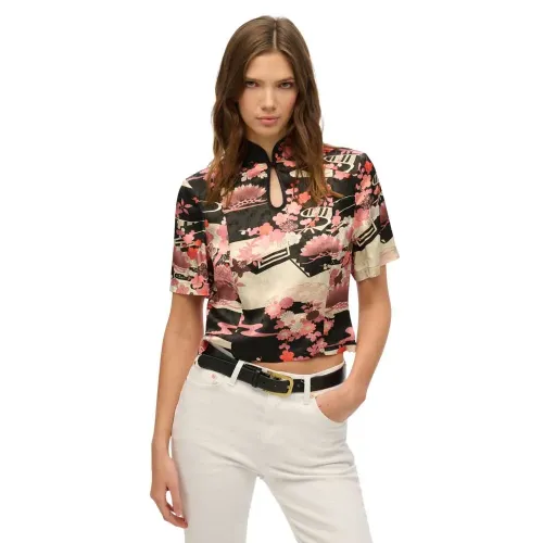 슈퍼드라이 Mandarin Jacquard 반팔 티셔츠 142380889