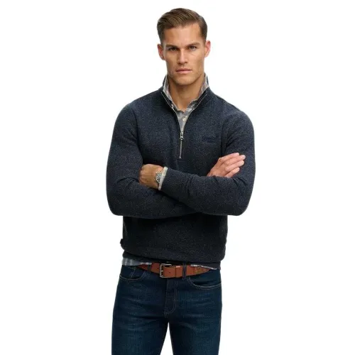 슈퍼드라이 빈티지 Logo Embroidered Henley 하프 지퍼 스웨터 142687021