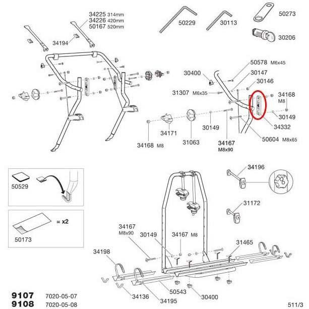 [해외]툴레 예비 부품 Rubber Adapter 34332 ClipOn 9107/9108 1136934485 Black