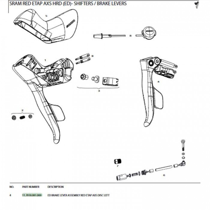 [해외]스램 Red Etap 디스크 AXS용 왼쪽 레버 어셈블리 Brake 1137146282 Black