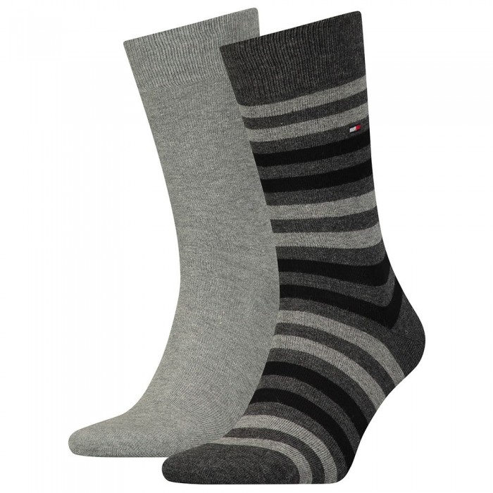 [해외]타미힐피거 Duo Stripe 양말 2 켤레 137553159 Middle Grey Melange