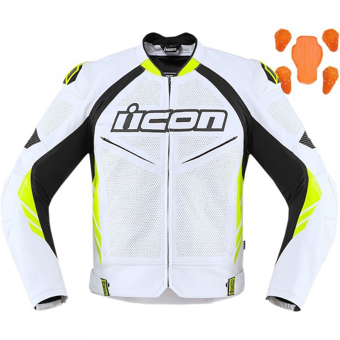 [해외]ICON Hypersport 2 Prime 가죽 재킷 9137730880 White / Hi Viz