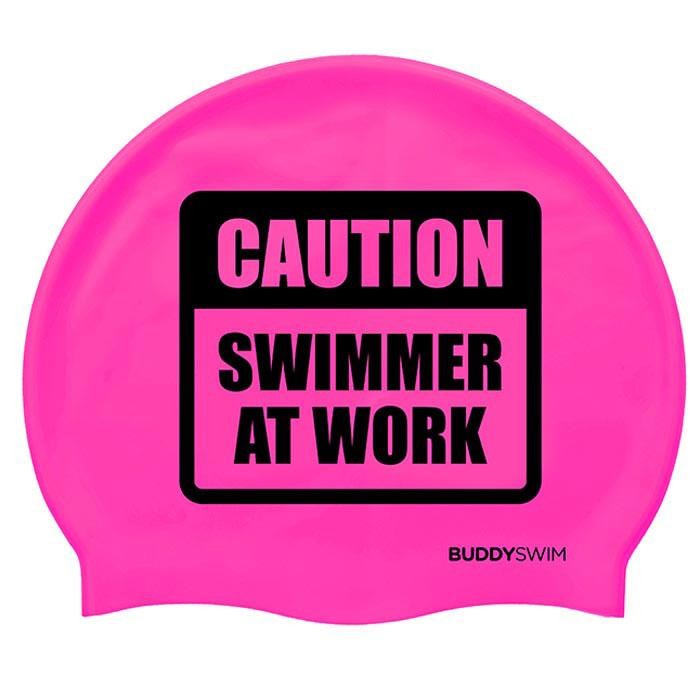 [해외]BUDDYSWIM 수영 모자 Caution Swimmer At Work Silicone 6136860758 Pink