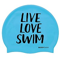 [해외]BUDDYSWIM 수영 모자 Live Love Swim Silicone 6136860764 Blue