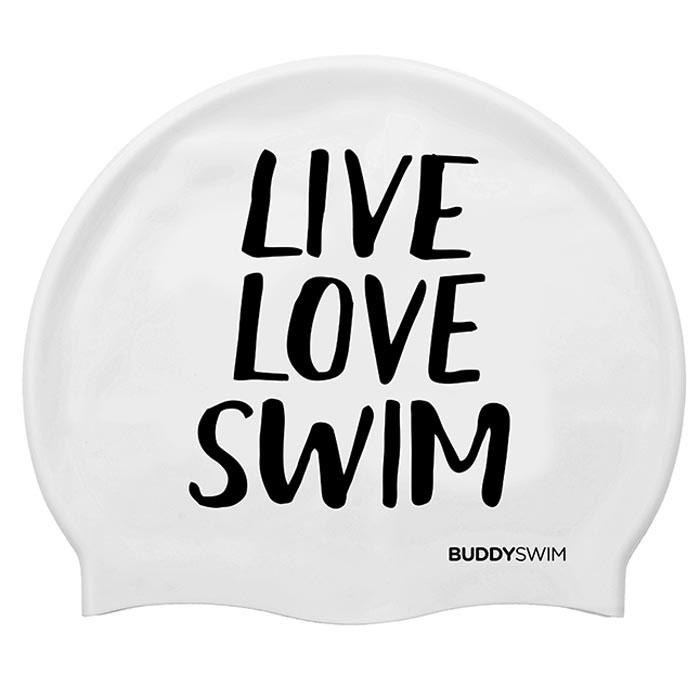 [해외]BUDDYSWIM 수영 모자 Live Love Swim Silicone 6136860768 White