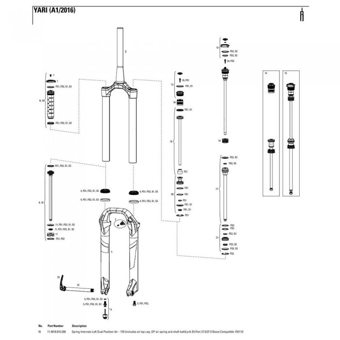 [해외]락샥 Yari/Lyrik 27.5´´ 170 mm 듀얼 포지션 에어 레프트 스프링 내부 부품 1137782291 Black