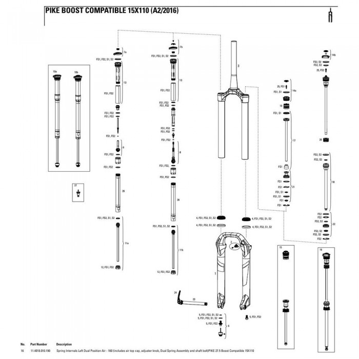 [해외]락샥 왼쪽 스프링 내부 Pike 27.5´´ 160 Mm Dual Position 에어 1137782460 Black