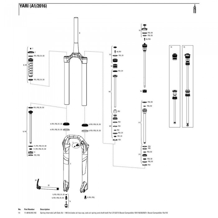 [해외]락샥 Yari 140 mm Solo Air Boost 왼쪽 스프링 내부 1137782486 Black