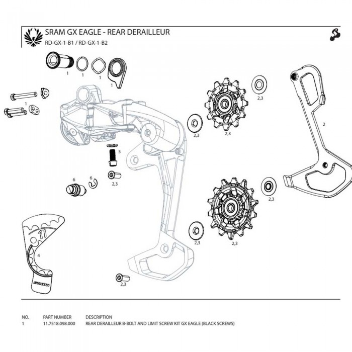 [해외]스램 세트 Rear Derailleur GX Eagle B-Bolt And Limit Screw Kit 1137671159 Black