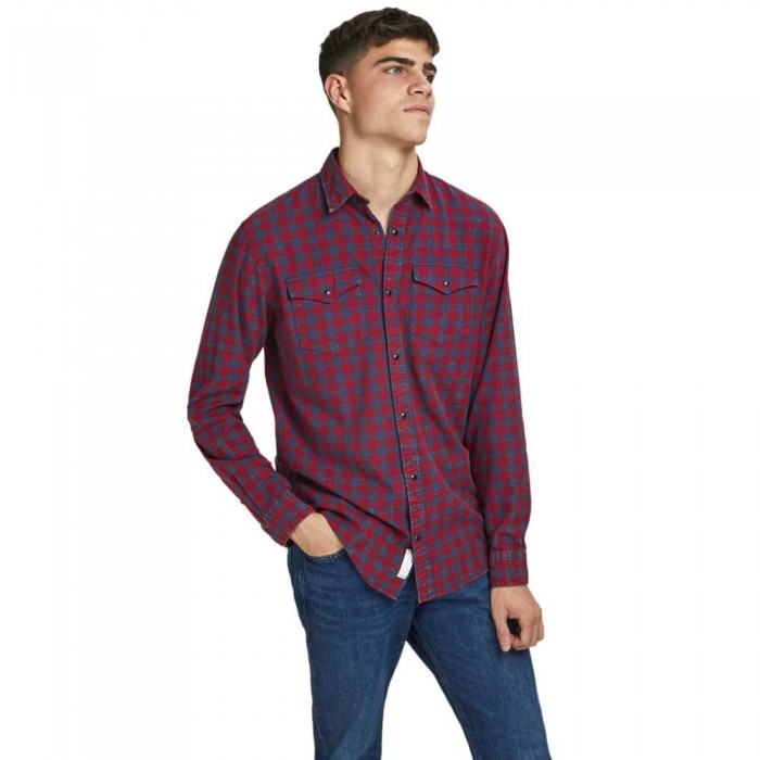 [해외]잭앤존스 Blu David Check Western 긴팔 셔츠 137934163 Red Dahlia / Comfort Fit