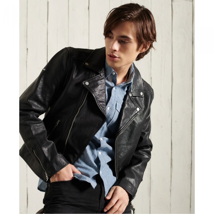 [해외]슈퍼드라이 Leather Moto Biker 자켓 137907046 Black