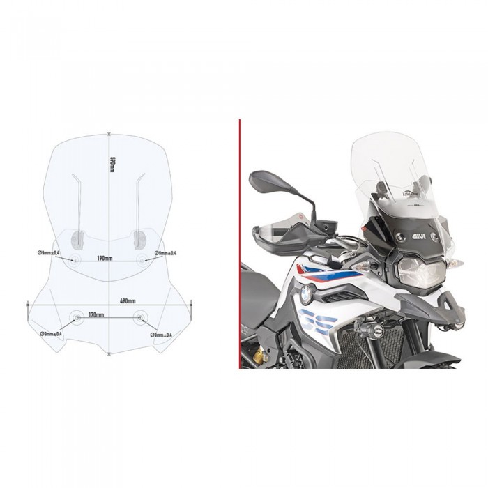 [해외]기비 AF5127 Airflow BMW F 750 GS/F 850 GS 조절 가능한 앞 유리 9138008060 Clear