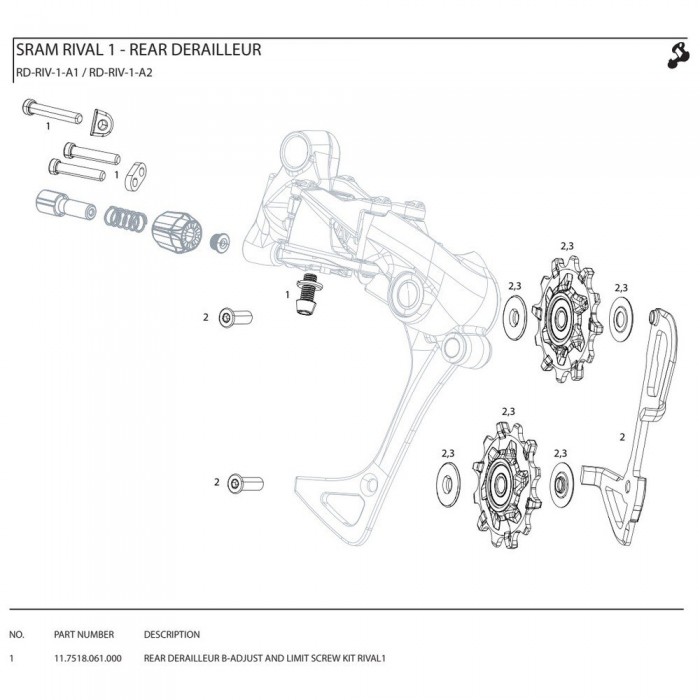 [해외]스램 세트 Rear Derailleur Rival 1 B-Adjust And Limit Screw Kit 1137671144 Black