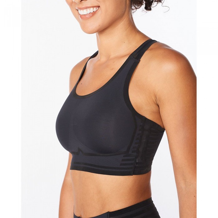 [해외]2XU Breeze Crop 미디엄 임팩트 스포츠 브라 4138230841 Black