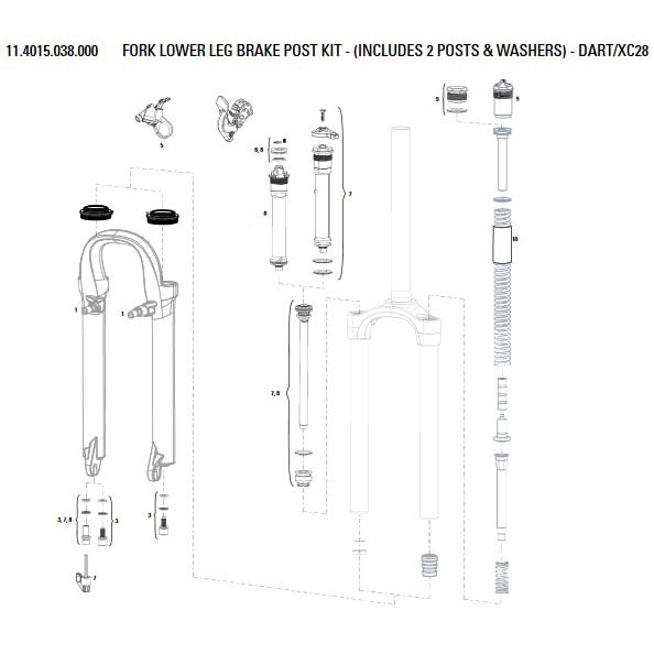 [해외]락샥 포크 하부 다리 브레이크 포스트 키트 Dart/XC28 1137670214 Black