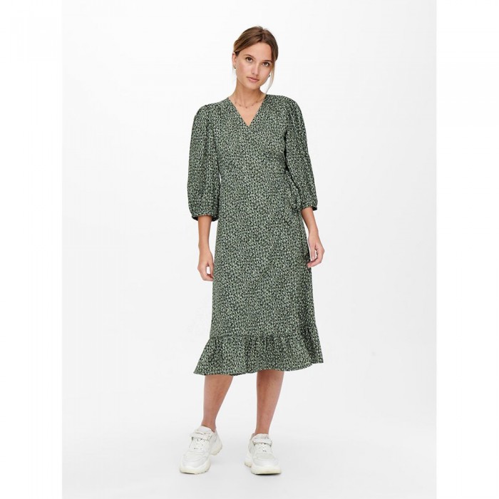 [해외]ONLY Olivia Wrap Midi 드레스 138776459 Balsam Green / Aop Kenya Grafic