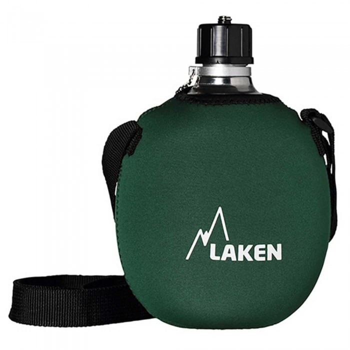 [해외]LAKEN 알루미늄 네오프렌 커버와 어깨끈이 있는 물통 1L 4138779321 Green