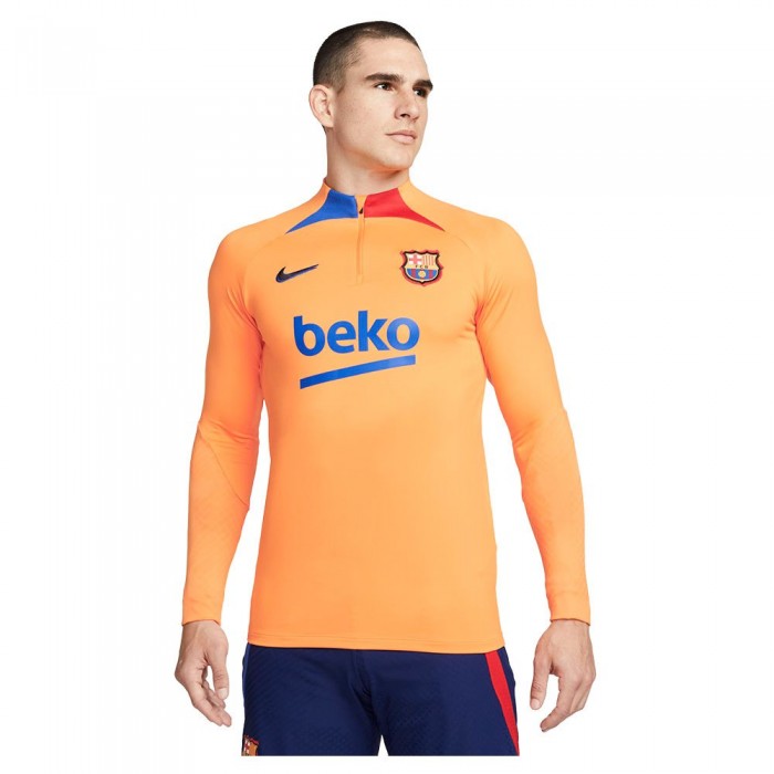 [해외]나이키 FC Barcelona 22/23 Strike Dri Fit Drill 하프 지퍼 스웨트셔츠 3138569302 Vivid Orange / University Red / Black