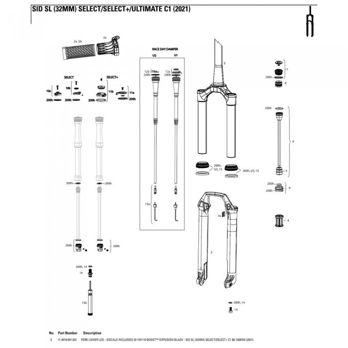 [해외]락샥 플라스크 Fork Lower Leg SID SL 32 Mm 2021 1137601939 Diffusion Black