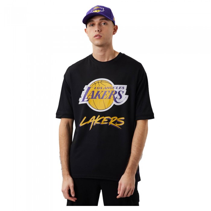 [해외]뉴에라 Los Angeles Lakers NBA Script Mesh 반팔 티셔츠 139039804 Black / True Purple