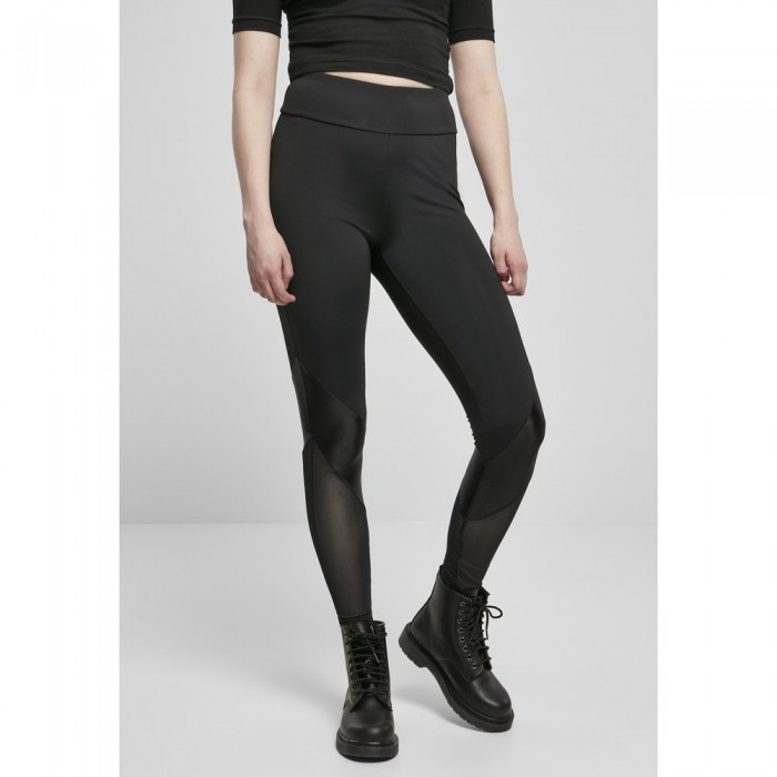 [해외]URBAN CLASSICS Mixed Tech high waist leggings 138557725 Black / Black