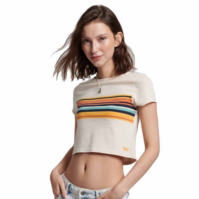 [해외]슈퍼드라이 Vintage Stripe Crop 반팔 티셔츠 139498545 Oatmeal / Orange Stripe