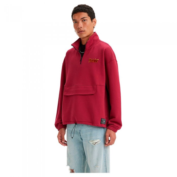 [해외]리바이스 Relaxed Graphic 1/4 Zip Pouch 스웨트셔츠 139444307 Olde English Zip Rumba Red