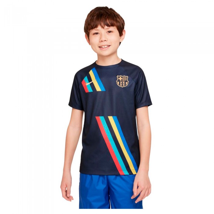 [해외]나이키 FC Barcelona 22/23 Dri Fit 주니어 어웨이 프리매치 반팔 티셔츠 3138712589 Obsidian / Obsidian / Club Gold