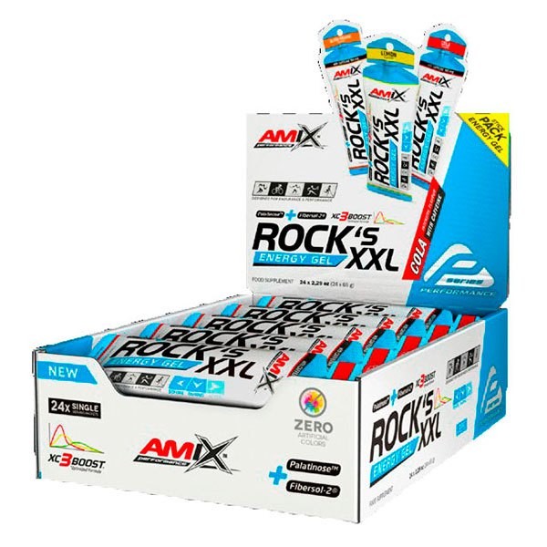 [해외]AMIX 카페인 함유 Rock´s XXL 65g 24 단위 콜라 에너지 젤 상자 12137599001