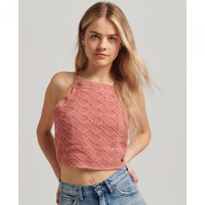 [해외]슈퍼드라이 Vintage Crop Crochet 상단 139530971 Desert Sand Pink