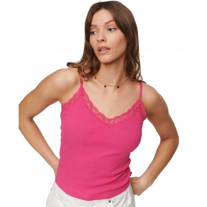 [해외]슈퍼드라이 Essential Rib Lace 민소매 V넥 티셔츠 140158121 Sweet Fuchsia Pink