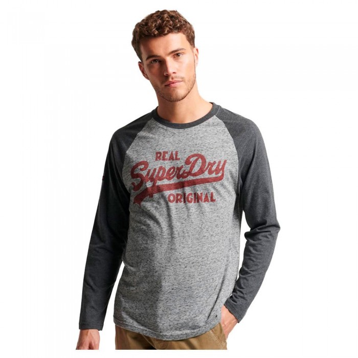 [해외]슈퍼드라이 Athletic Vintage Logo Raglan 긴팔 티셔츠 140140544 Flint Grey Grit / Charcoal Heather