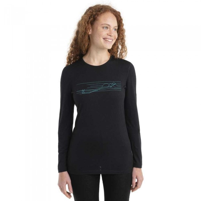 [해외]아이스브레이커 200 Oasis Crewe Ski Stripes Merino 긴팔 베이스 레이어 3140125447 Black