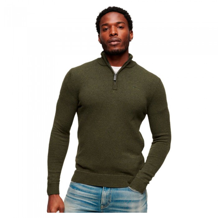 [해외]슈퍼드라이 Essential Embroidered Henley 하프 지퍼 스웨터 140394826 Spruce Green