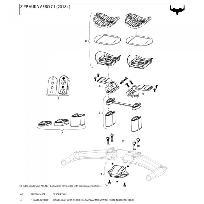 [해외]스램 베개 Vuka Aero C1 Clamp With Armrest Wing Right With Bolts 1137671093 Black