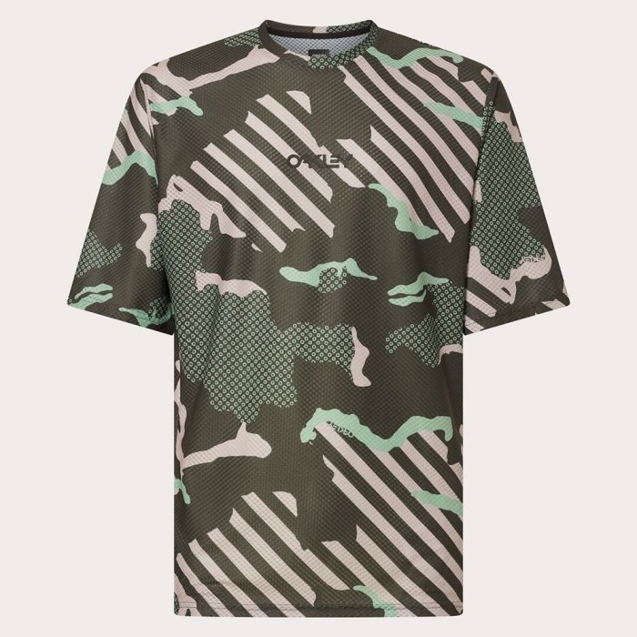 [해외]오클리 APPAREL Ride Free 반팔 엔듀로 저지 1139743088 Green Stripe / Grip Camo