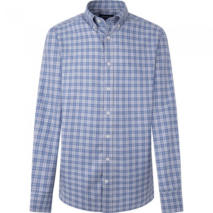 [해외]해켓 Melange Poplin Check 긴팔 셔츠 140507221 Blue / Grey