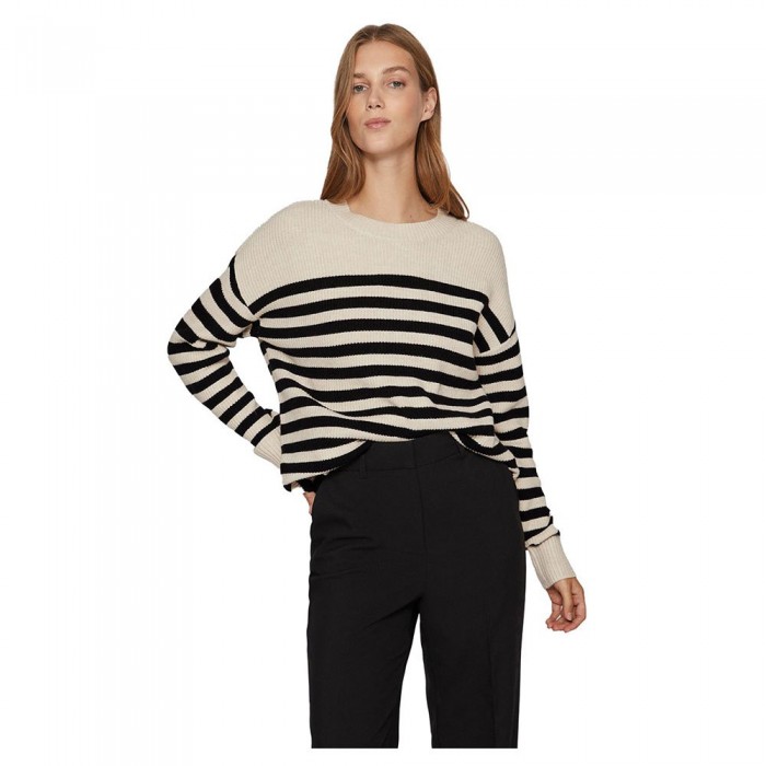 [해외]VILA Ril Rib Stripe 스웨터 140557513 Super Light Natural Melan / Stripes Black