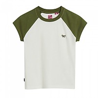 [해외]슈퍼드라이 Essential 로고 Raglan 반팔 티셔츠 140588123 Olive Khaki Green / Off White