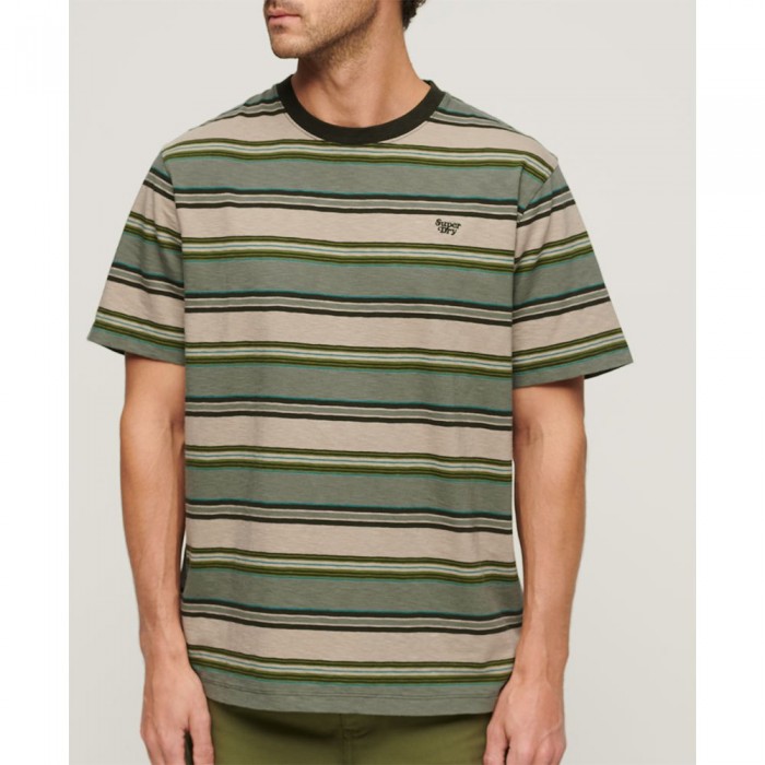 [해외]슈퍼드라이 Relaxed Fit Stripe 반팔 티셔츠 140588499 Green Stripe