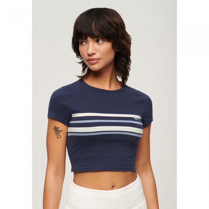 [해외]슈퍼드라이 Vintage Stripe Crop 티셔츠 140445732 Preppy navy stripe