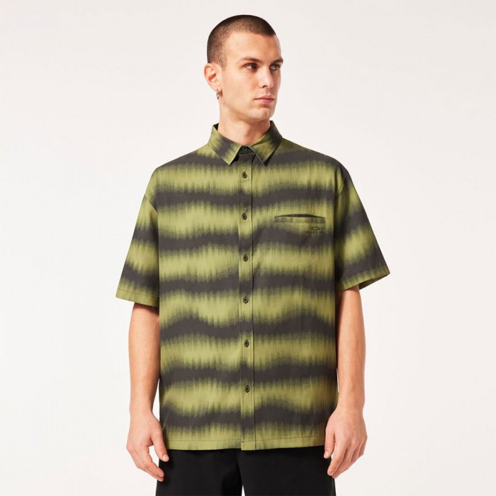 [해외]오클리 APPAREL All Day RC 반팔 셔츠 14140222869 Distorted Stripes Green