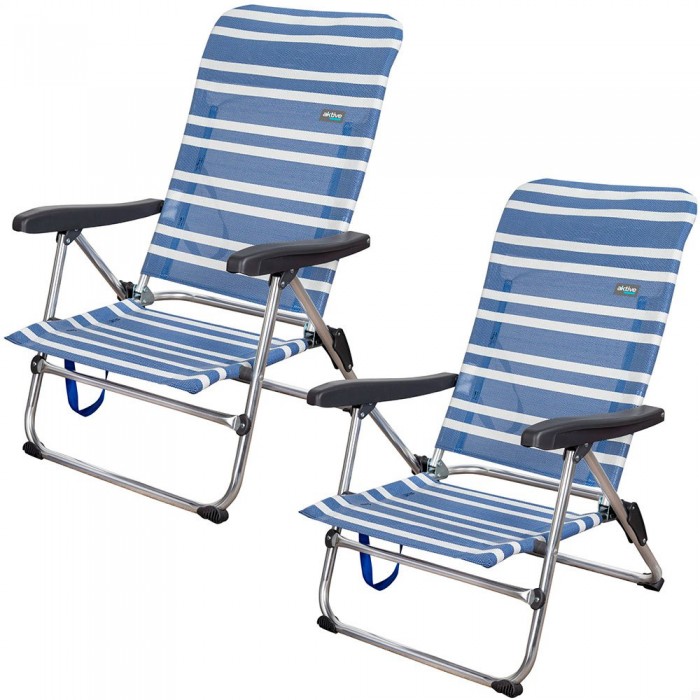 [해외]AKTIVE 낮은 접이식 의자 다중 위치 알루미늄 Mykonos 2 단위 6140969499 Navy / White