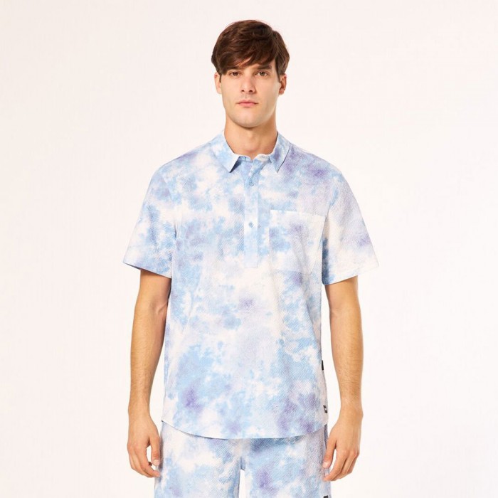 [해외]오클리 APPAREL Deco Palms RC Button Down 반팔 셔츠 9140223058 Tie Dye Clouds Light Blue