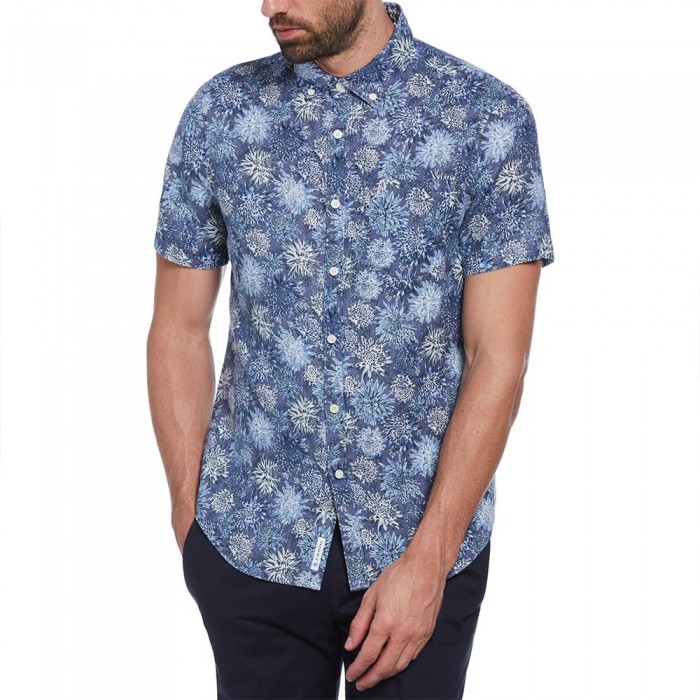 [해외]ORIGINAL PENGUIN Linen Aop Floral 반팔 셔츠 140959683 Blue Indigo