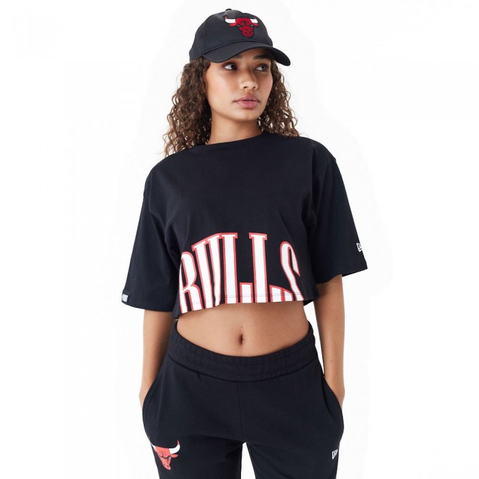 [해외]뉴에라 NBA 팀 Wrdmrk Crop Chicago Bulls 반팔 티셔츠 140595931 Black