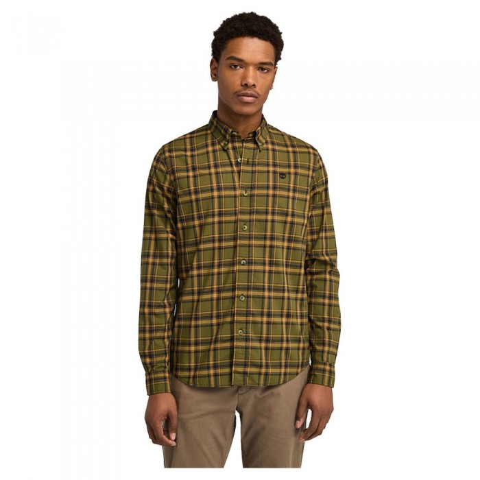 [해외]팀버랜드 Stretch Poplin Check 긴팔 셔츠 141176748 Dark Olive YD