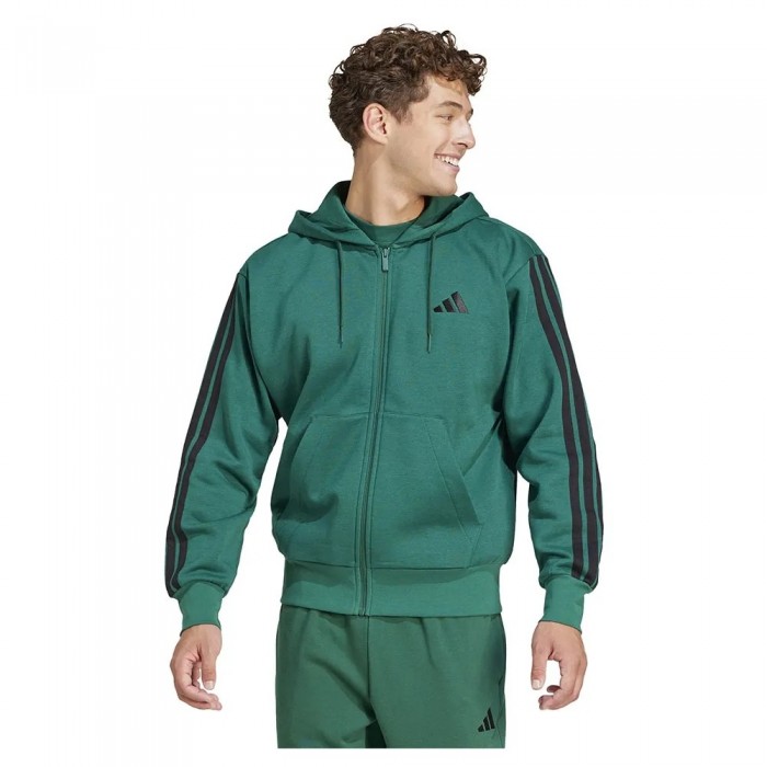 [해외]아디다스 Essentials 3 Stripes 플리스 풀지퍼 스웨트셔츠 141541397 Collegiate Green / Black