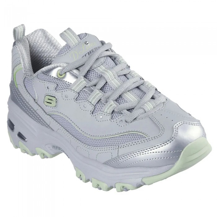 [해외]스케쳐스 D´Lites 운동화 141550198 Gray Duraleather / Mesh / Silver / Lime Trim